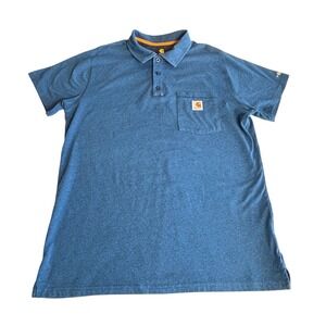 Carhartt Force Mens L Blue Relaxed Fit Short Sleeve Pocket Polo Shirt